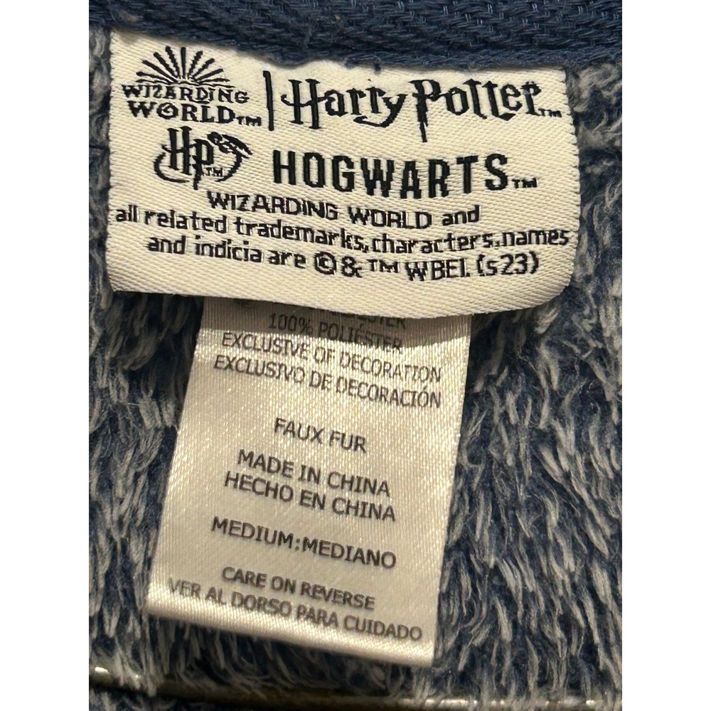 Harry Potter Hogwarts Fleece Union Suit Pajamas Blue Grey Medium One Piece Zip - Picture 3 of 5
